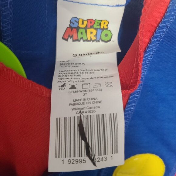 Super Mario coverall Halloween Costume Size 2T toddler (NEW) - Picture 6 of 8